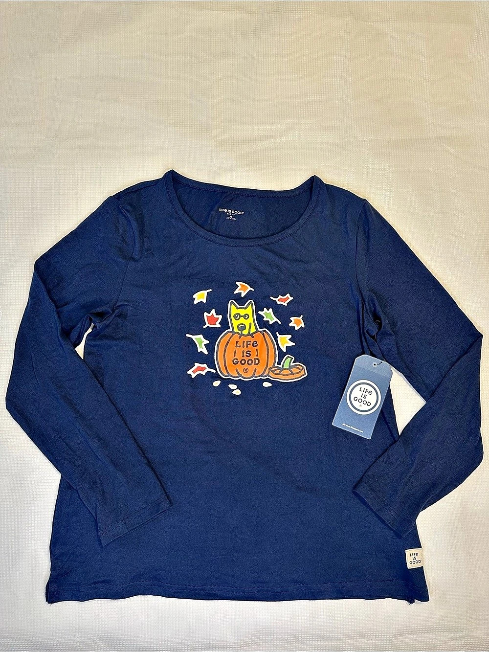 Life is Good Fall Pumpkin Long Sleeve Sleep Shirt Graphic Halloween Size Medium